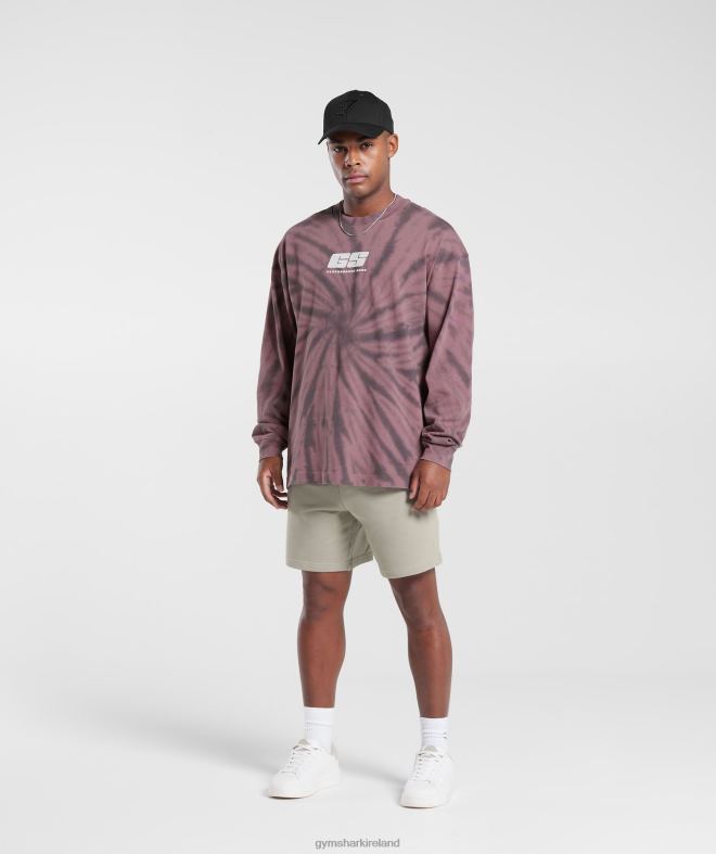 Men Rest Day Long Sleeve T-Shirt 8004D771 Gymshark Dusty Maroon/Silhouette Grey/Spiral Optic Wash