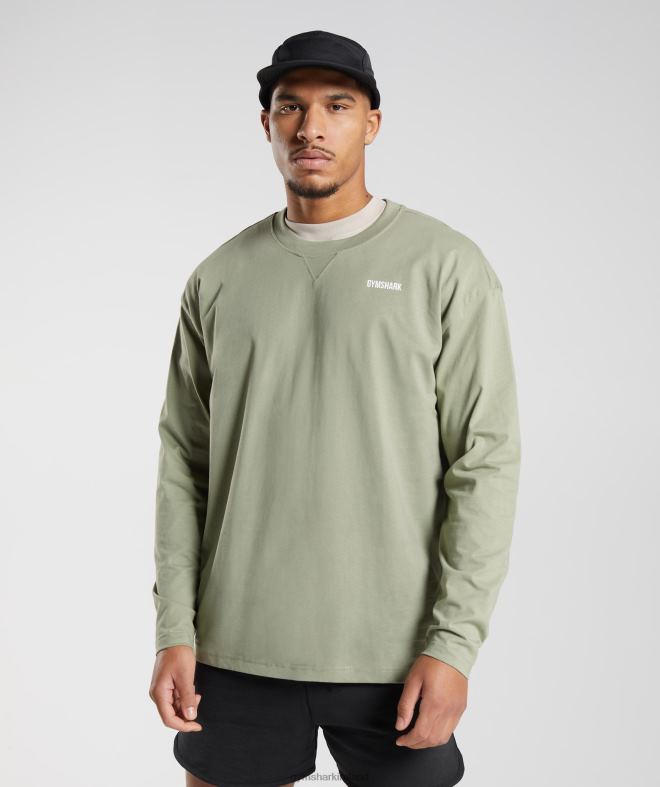 Men Rest Day Sweats Long Sleeve T-Shirt 8004D760 Gymshark Sage Green