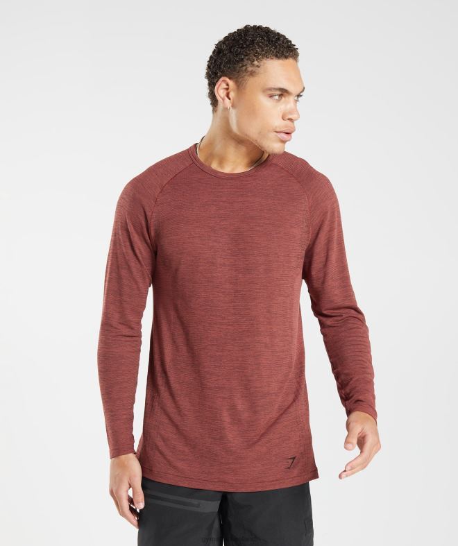 Men Retake Seamless Long Sleeve T-Shirt 8004D606 Gymshark Rose Brown/Black Marl