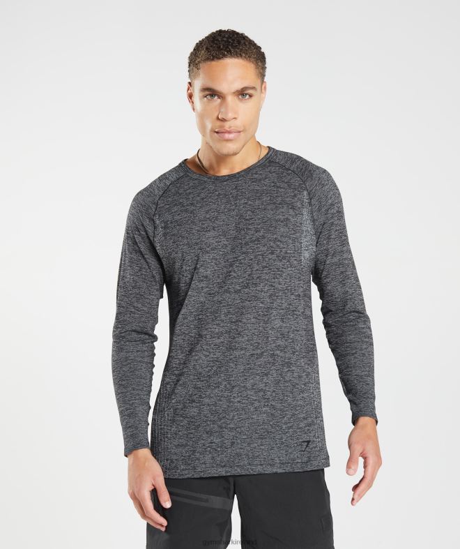 Men Retake Seamless Long Sleeve T-Shirt 8004D632 Gymshark Black/White Marl