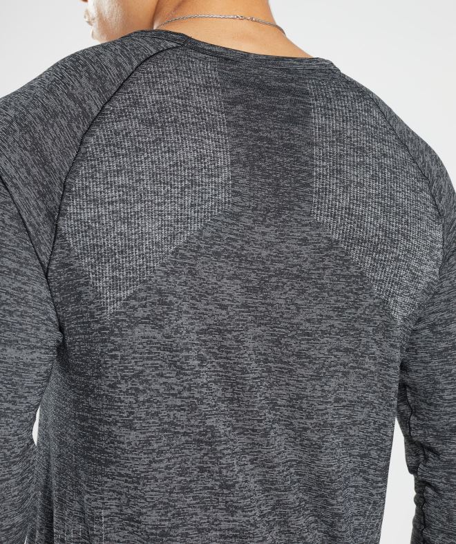 Men Retake Seamless Long Sleeve T-Shirt 8004D632 Gymshark Black/White Marl