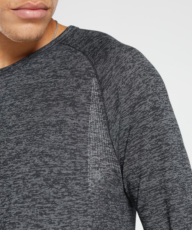 Men Retake Seamless Long Sleeve T-Shirt 8004D632 Gymshark Black/White Marl