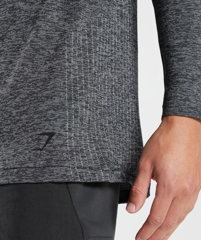 Men Retake Seamless Long Sleeve T-Shirt 8004D632 Gymshark Black/White Marl