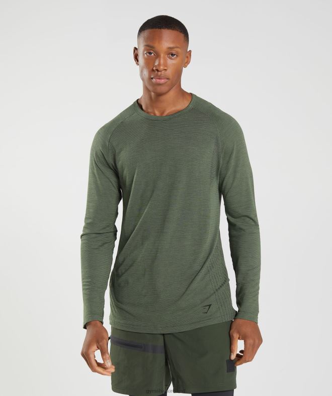 Men Retake Seamless Long Sleeve T-Shirt 8004D647 Gymshark Core Olive