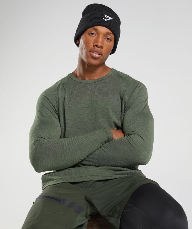 Men Retake Seamless Long Sleeve T-Shirt 8004D647 Gymshark Core Olive