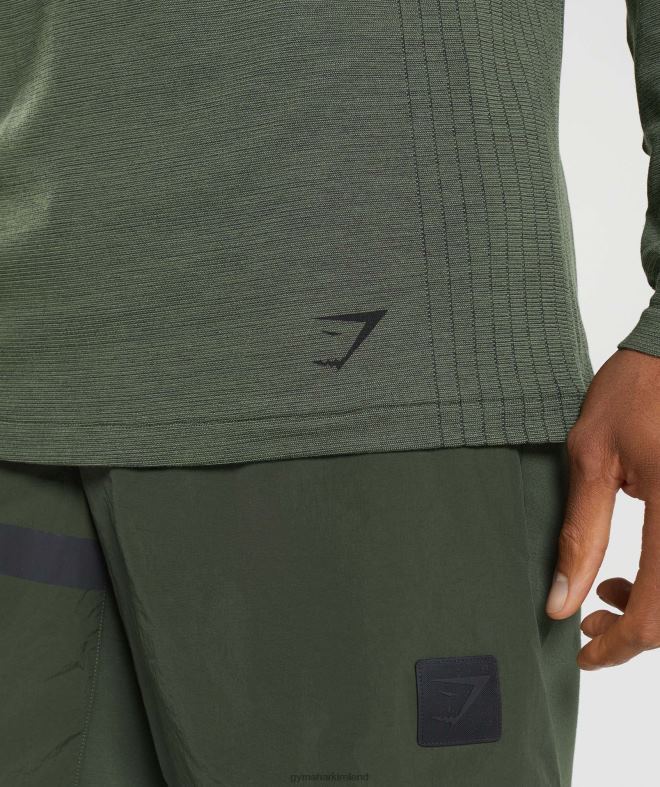 Men Retake Seamless Long Sleeve T-Shirt 8004D647 Gymshark Core Olive