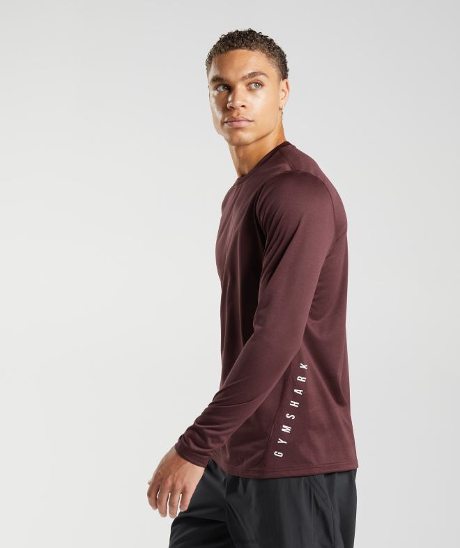 Men Sport Long Sleeve T-Shirt 8004D681 Gymshark Baked Maroon/Black Marl
