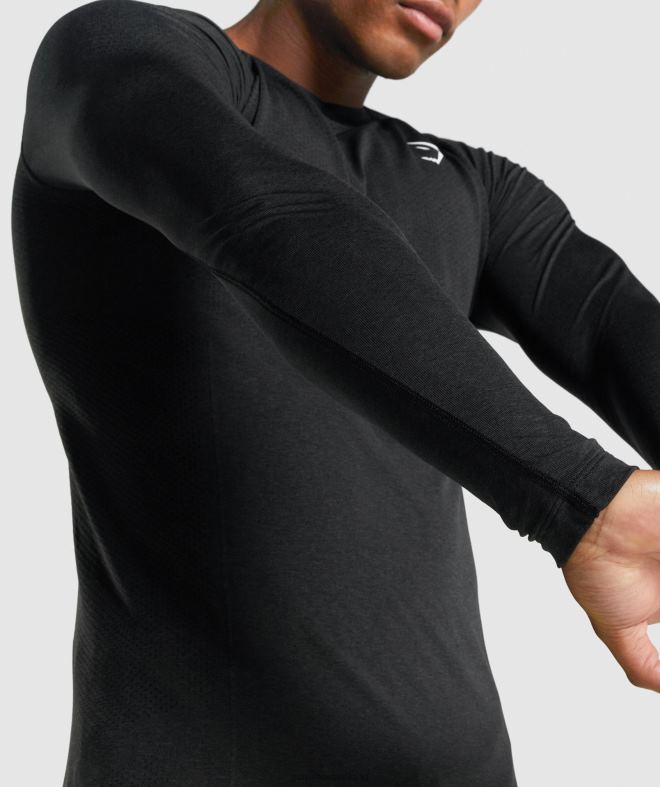 Men Vital Light Seamless Long Sleeve T-Shirt 8004D746 Gymshark Black Marl