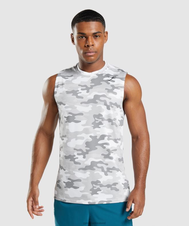 Men Arrival Sleeveless T-Shirt 8004D905 Gymshark Light Grey Print