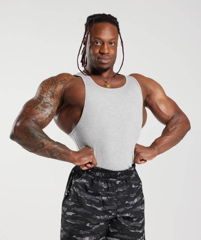 Men Ribbed Tank 3pk 8004D908 Gymshark White/Black/Stone Grey Marl