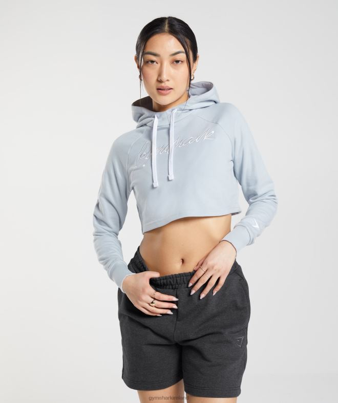 Women Embroidered Graphic Cropped Hoodie 8004D382 Gymshark River Stone Grey