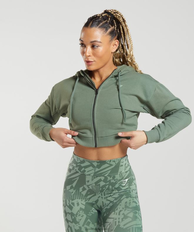 Women GS Power Cropped Zip Hoodie 8004D397 Gymshark Willow Green