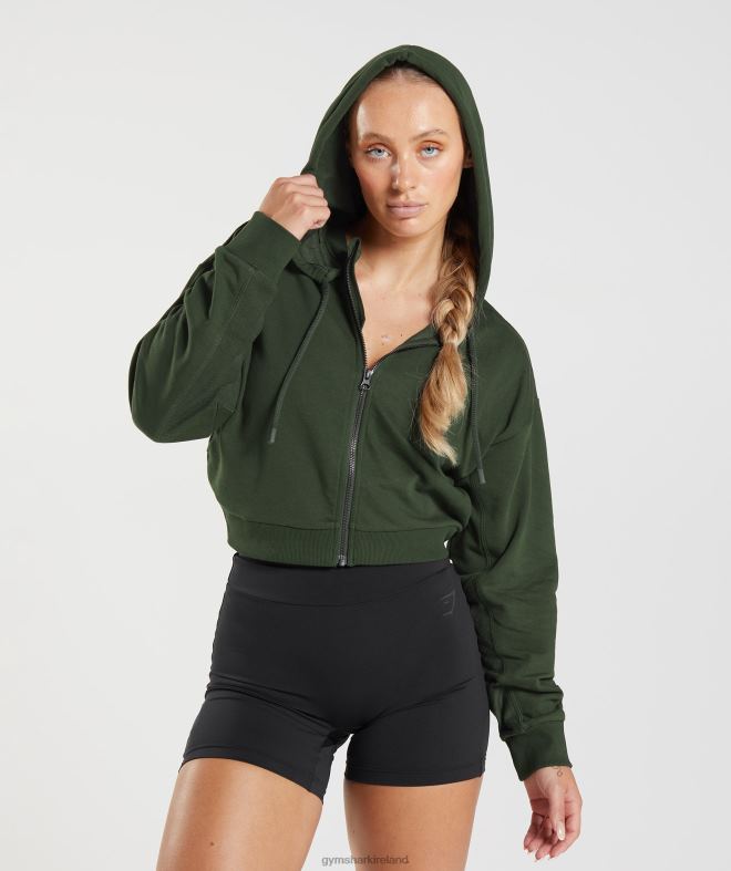 Women GS Power Cropped Zip Hoodie 8004D410 Gymshark Moss Olive