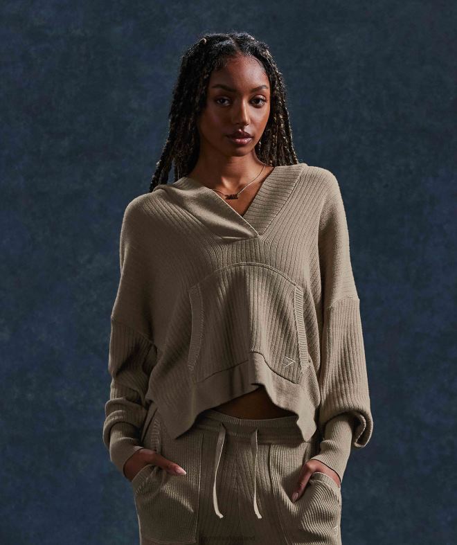 Women Pause Knitwear Hoodie 8004D384 Gymshark Cement Brown/Pebble Grey