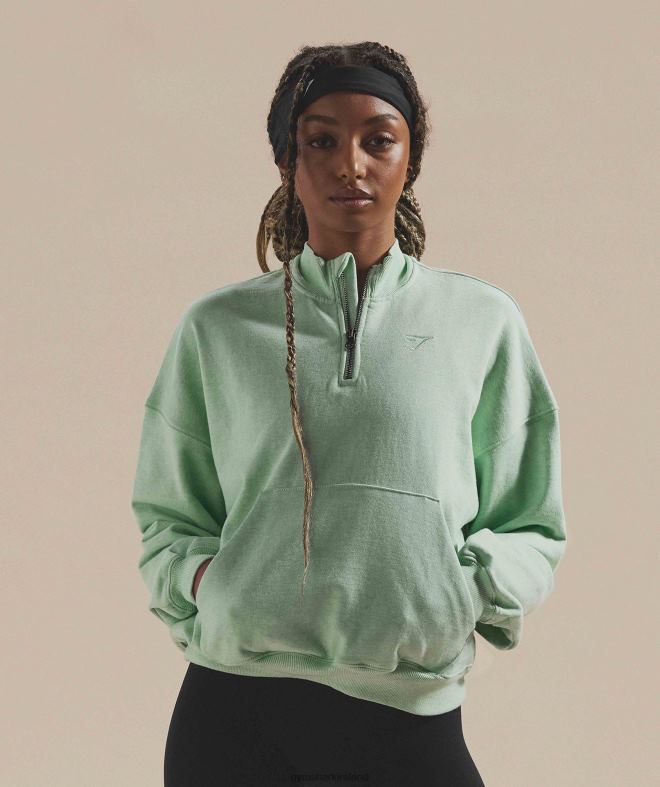 Women Rest Day Sweats 1/2 Zip Pullover 8004D379 Gymshark Refreshing Green Marl