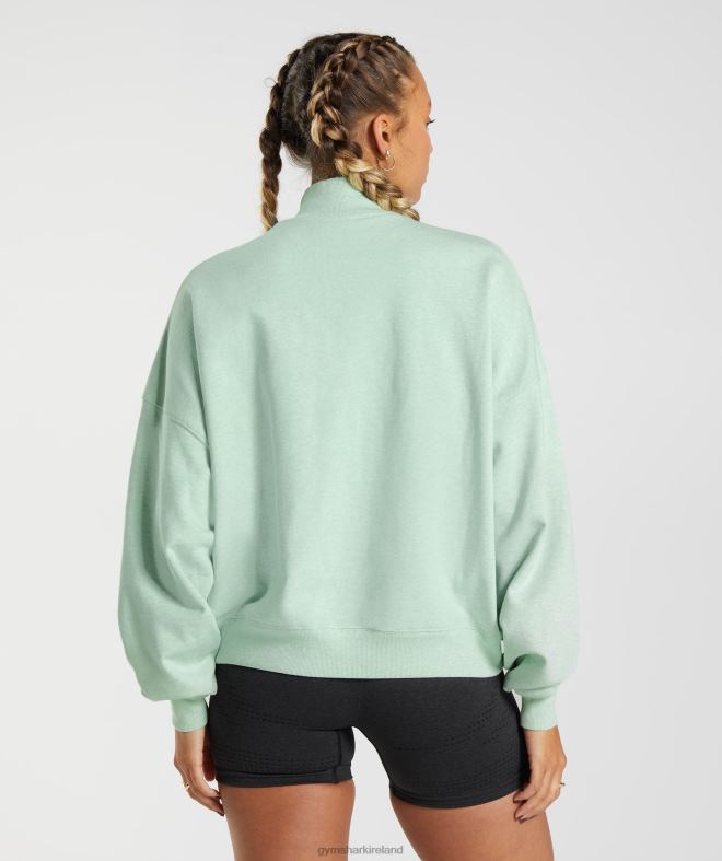 Women Rest Day Sweats 1/2 Zip Pullover 8004D379 Gymshark Refreshing Green Marl