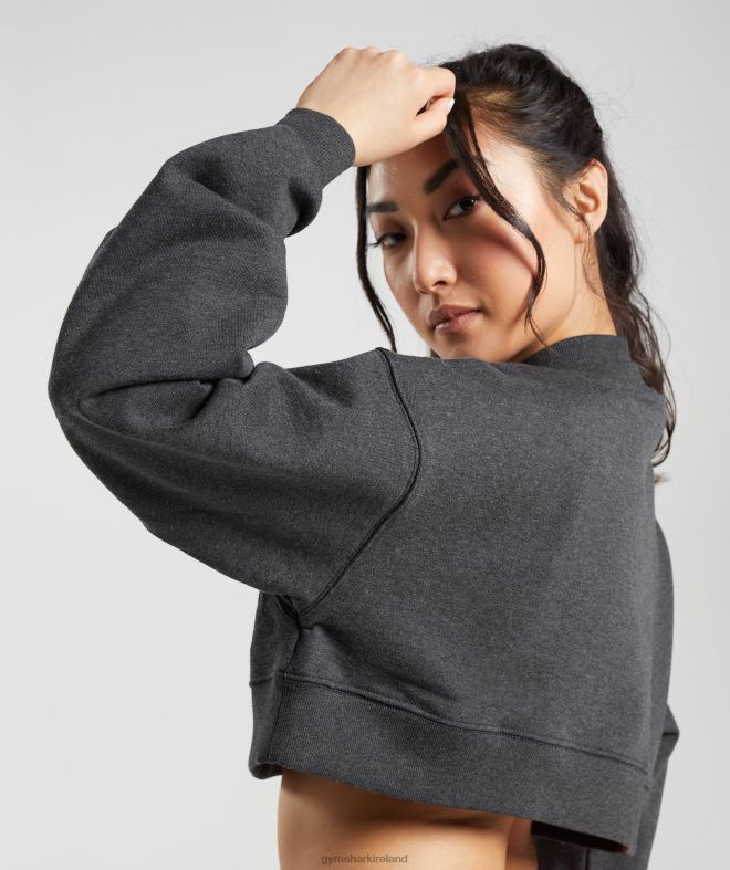 Women Rest Day Sweats Cropped Pullover 8004D364 Gymshark Black Core Marl