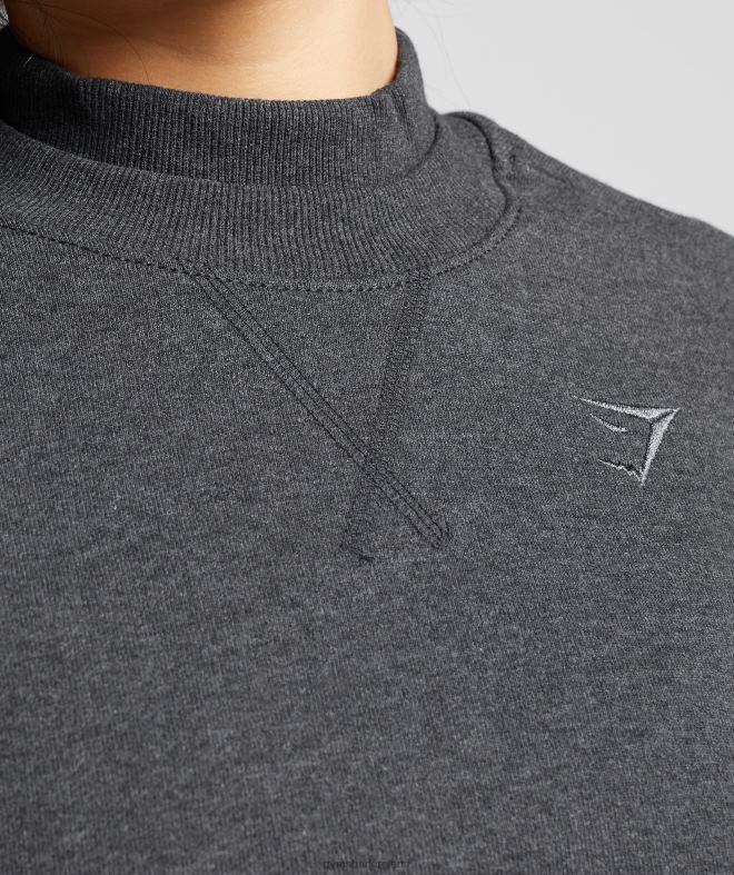 Women Rest Day Sweats Cropped Pullover 8004D364 Gymshark Black Core Marl