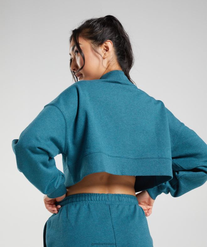 Women Rest Day Sweats Cropped Pullover 8004D365 Gymshark Steel Blue Marl