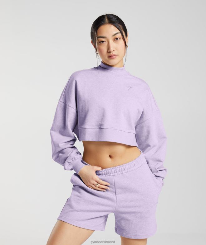 Women Rest Day Sweats Cropped Pullover 8004D368 Gymshark Aura Lilac Marl