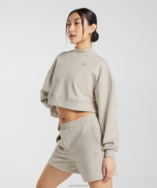 Women Rest Day Sweats Cropped Pullover 8004D369 Gymshark Sand Marl