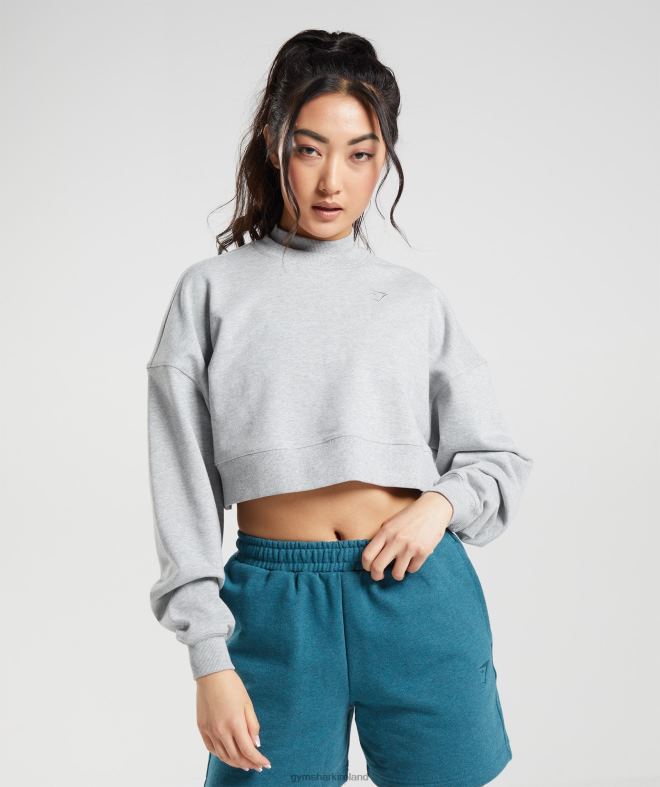 Women Rest Day Sweats Cropped Pullover 8004D370 Gymshark Light Grey Core Marl