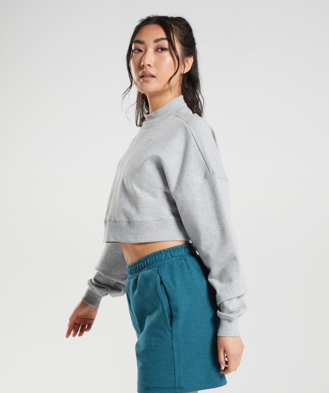 Women Rest Day Sweats Cropped Pullover 8004D370 Gymshark Light Grey Core Marl