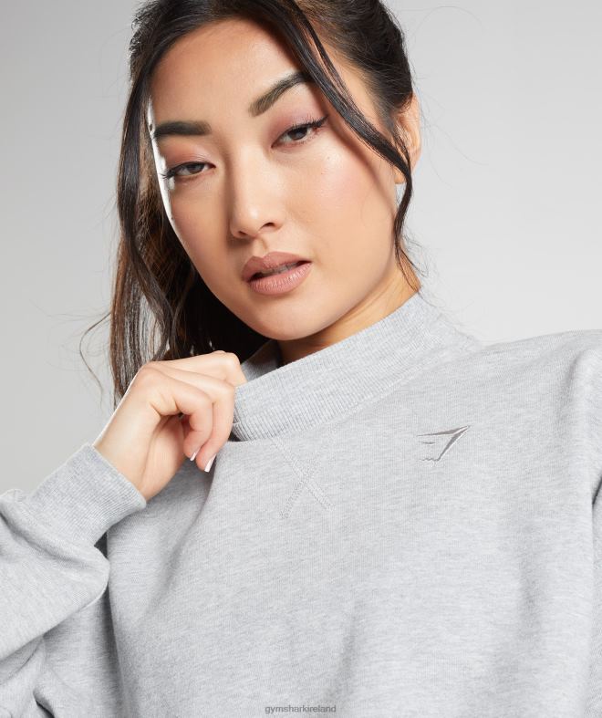 Women Rest Day Sweats Cropped Pullover 8004D370 Gymshark Light Grey Core Marl