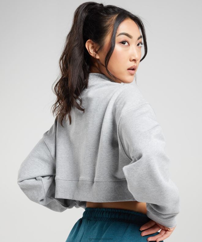 Women Rest Day Sweats Cropped Pullover 8004D370 Gymshark Light Grey Core Marl