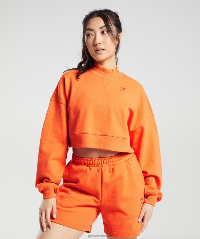 Women Rest Day Sweats Cropped Pullover 8004D402 Gymshark Blaze Orange Marl