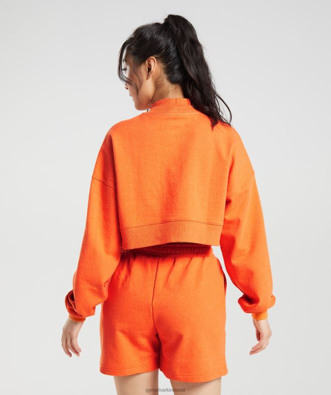 Women Rest Day Sweats Cropped Pullover 8004D402 Gymshark Blaze Orange Marl