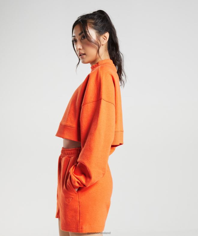 Women Rest Day Sweats Cropped Pullover 8004D402 Gymshark Blaze Orange Marl