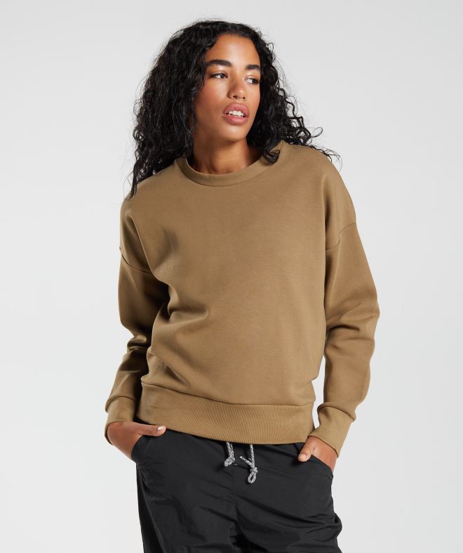 Women Retake Sweat Crew 8004D396 Gymshark Puddle Brown