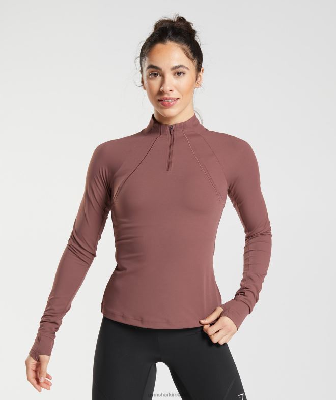 Women Running 1/4 Zip 8004D359 Gymshark Magenta Brown
