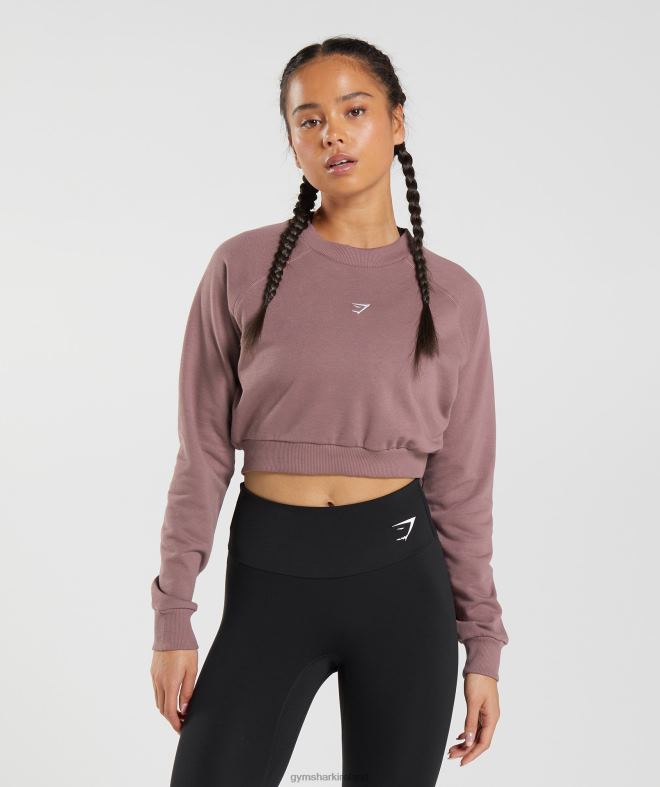 Women Training Cropped Sweater 8004D395 Gymshark Dusty Maroon