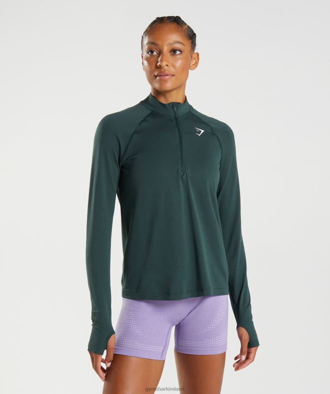 Women Vital Seamless 1/2 Zip 8004D401 Gymshark Woodland Green Marl