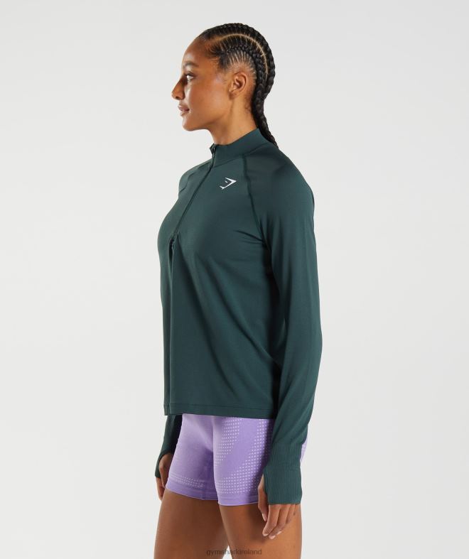 Women Vital Seamless 1/2 Zip 8004D401 Gymshark Woodland Green Marl