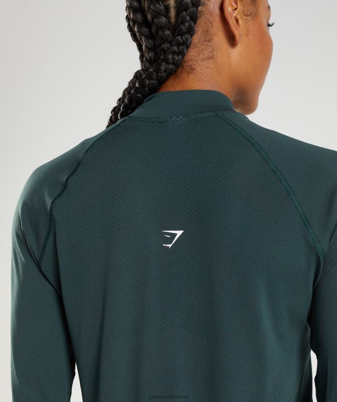 Women Vital Seamless 1/2 Zip 8004D401 Gymshark Woodland Green Marl