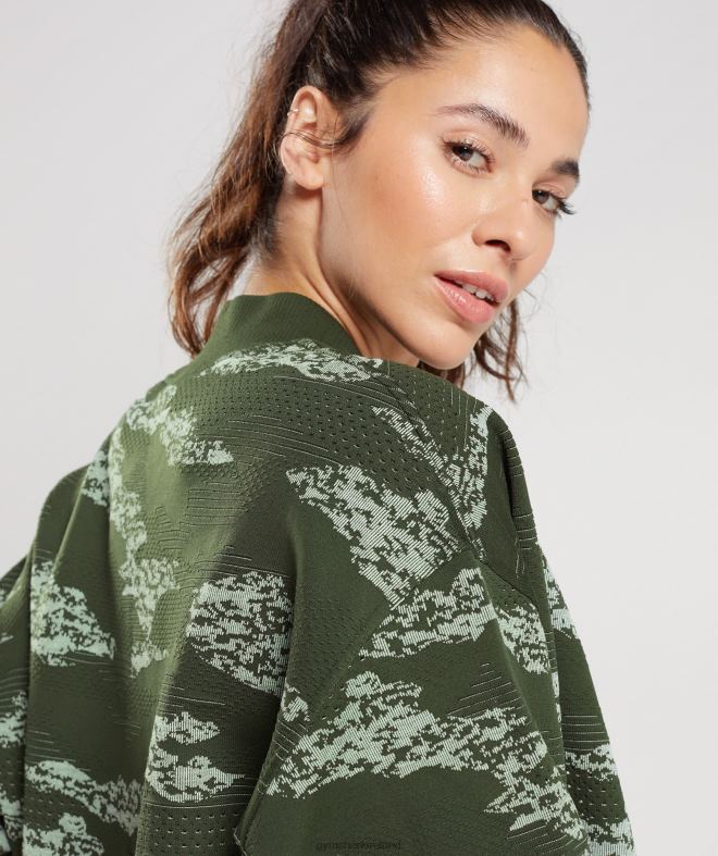 Women Adapt Camo Seamless Track Jacket 8004D371 Gymshark Moss Olive/Aloe Green