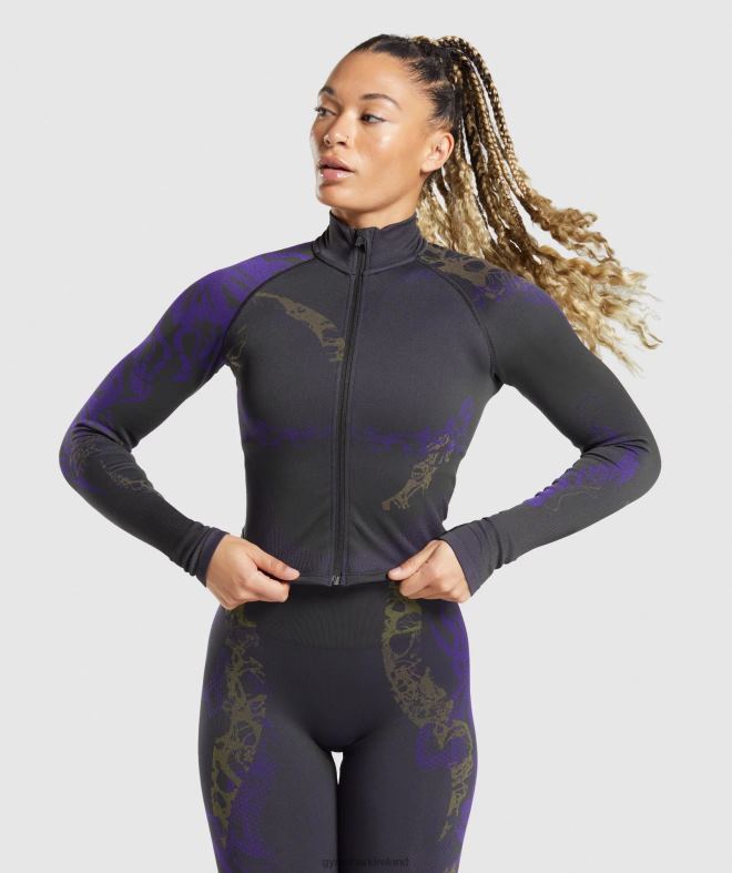 Women WTFlex Zip Up Jacket 8004D362 Gymshark Black/Neptune Purple/Reactive Green