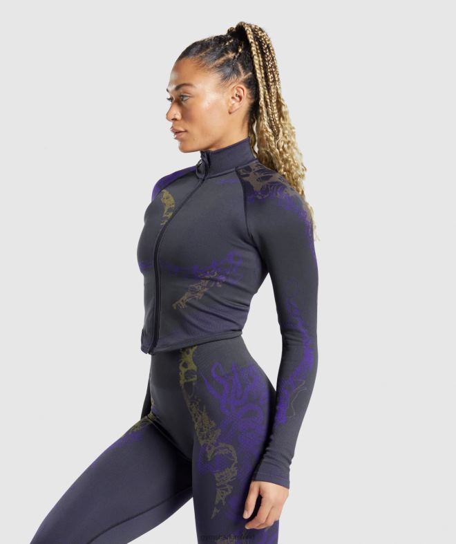 Women WTFlex Zip Up Jacket 8004D362 Gymshark Black/Neptune Purple/Reactive Green
