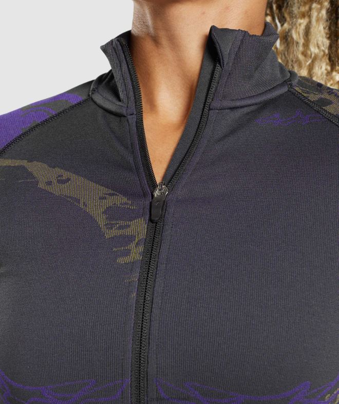 Women WTFlex Zip Up Jacket 8004D362 Gymshark Black/Neptune Purple/Reactive Green
