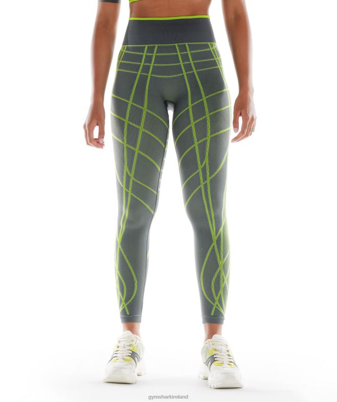 Women Wtflex Linear Seamless Leggings 8004D323 Gymshark Charcoal Grey/Fluo Green/ Light Grey