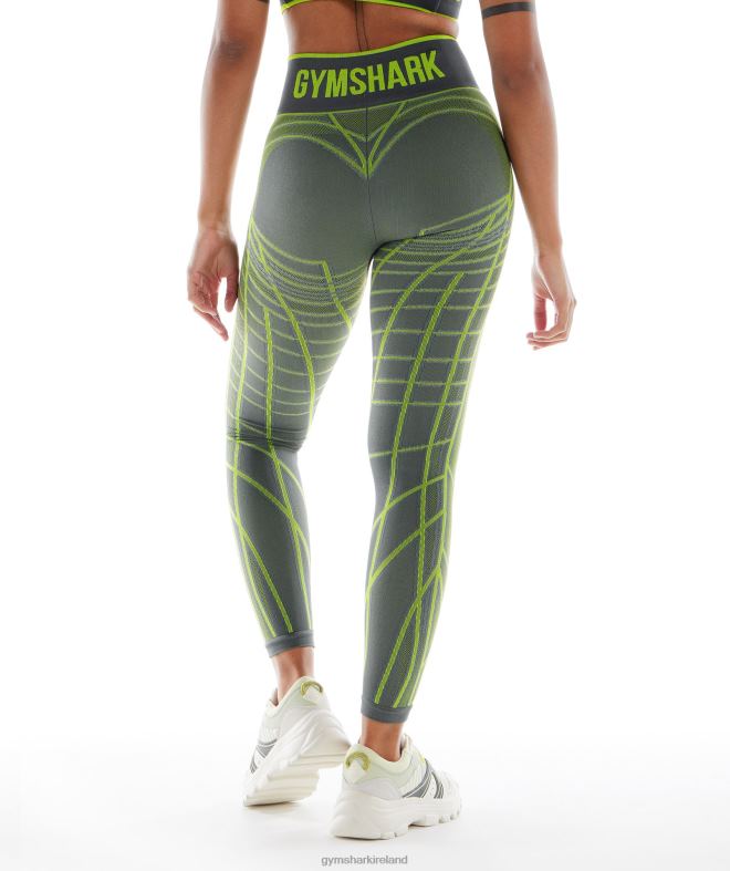 Women Wtflex Linear Seamless Leggings 8004D323 Gymshark Charcoal Grey/Fluo Green/ Light Grey
