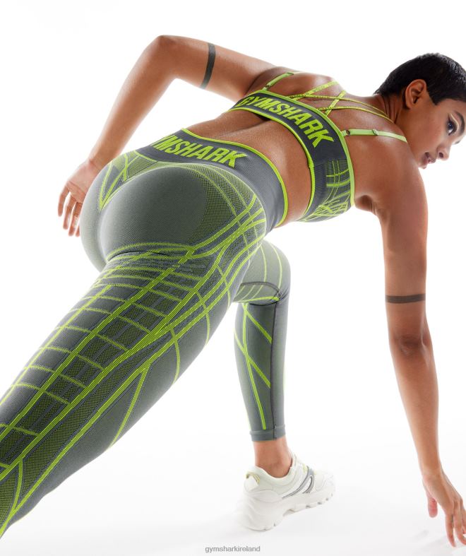 Women Wtflex Linear Seamless Leggings 8004D323 Gymshark Charcoal Grey/Fluo Green/ Light Grey