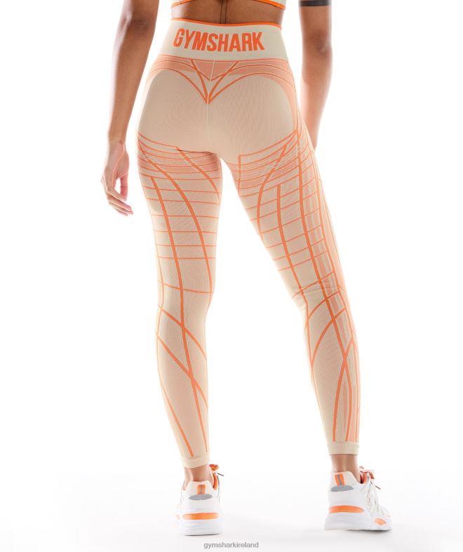 Women Wtflex Linear Seamless Leggings 8004D324 Gymshark Pebble Grey/Orange/Coconut White