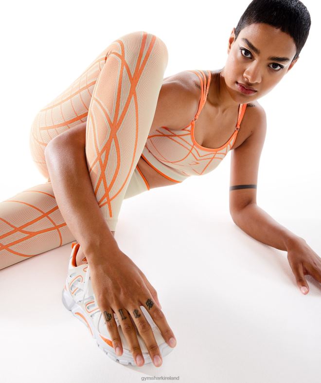 Women Wtflex Linear Seamless Leggings 8004D324 Gymshark Pebble Grey/Orange/Coconut White