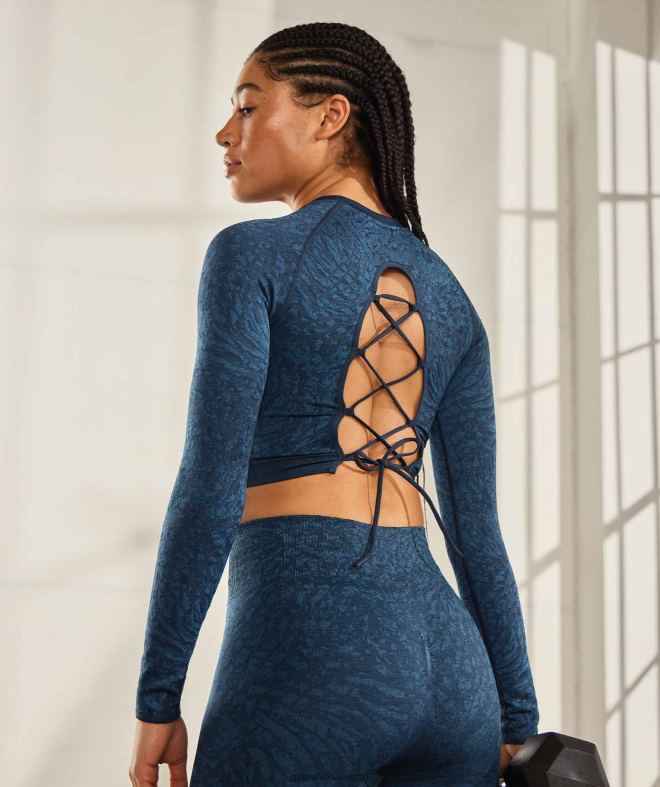 Women Adapt Animal Seamless Lace Up Back Top 8004D459 Gymshark Wild | Navy