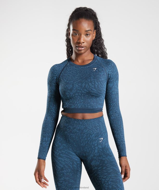 Women Adapt Animal Seamless Lace Up Back Top 8004D459 Gymshark Wild | Navy