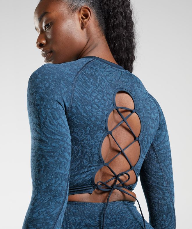Women Adapt Animal Seamless Lace Up Back Top 8004D459 Gymshark Wild | Navy